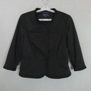 Jones New York Jacket Blazer Womens 8 Black Pleated Trim Stretch Snap Closure